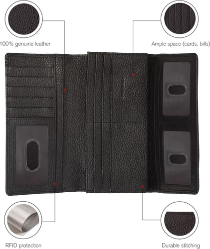 Vista 3 de Carteras de piel con bloqueo RFID, para cheques, con 11 ranuras para tarjetas, para mujer, cartera Rfid