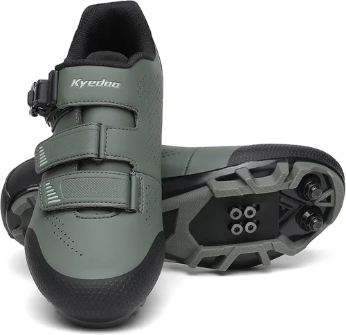 Vista 6 de Kyedoo Zapatos de bicicleta de montaña para hombre, zapatos de ciclismo MTB con hebilla de trinquete rápida, compatible con pedal del sistema SPD