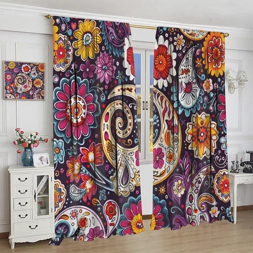 Vista 45 de Cortinas opacas con estampado de flores de cachemira, estampado de cachemira sobre fondo blanco, para decoración del hogar, cocina, restaurante