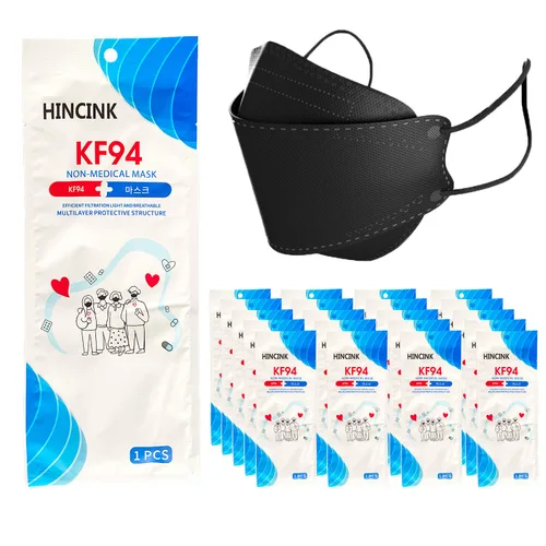 Vista 13 de [Paquete de 30] Mascarillas Kf94 negras [empaquetadas individualmente], unisex, máscara de 4 capas, estilo triple plegable para adultos y mayores