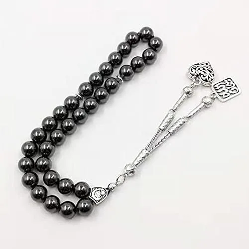 Vista 6 de Hematite Tasbih Metal borla islámica joyería colgante oración perlas 33 66 99beads piedra natural musulmana Rosario
