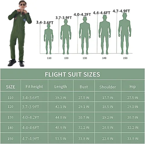Vista 2 de TUSAUW Traje de vuelo para niños, disfraz de piloto de la Fuerza Aérea, conjunto de accesorios para niños, disfraz de Halloween