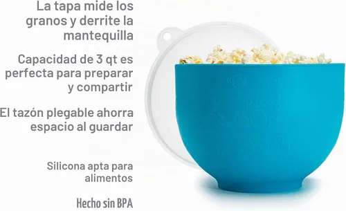 Vista 5 de Goodful Máquina de Palomitas de Silicona Plegable, Fabricante de Palomitas de Aire Caliente para Microondas, Tazón Hecho sin BPA, Azul