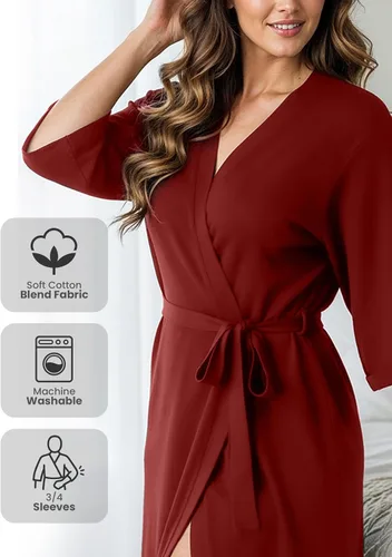 Vista 3 de NY Threads Bata de baño de punto largo para mujer, manga 34, kimono suave, ligero, ropa de descanso