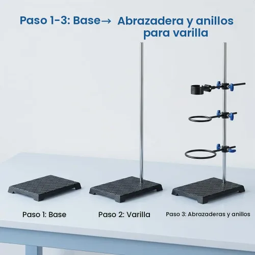 Vista 5 de QWORK Juego de Soportes de Laboratorio, Juego de Soporte de Laboratorio de Acero con Base de Hierro Fundido, Varilla de 16 pulgadas de Largo