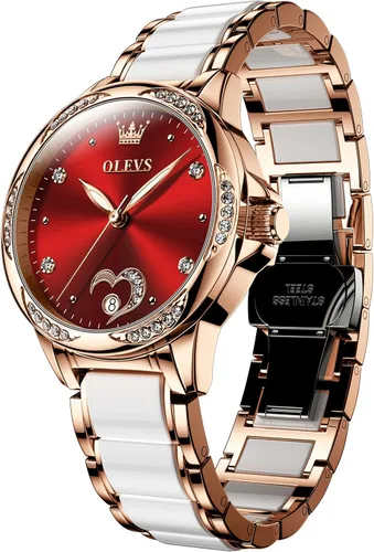 Vista 9 de OLEVS Reloj automático para mujer, reloj de cerámica de acero inoxidable Mariposa / Colorido