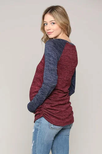 Vista 3 de Suéter de maternidad de punto para mujer, manga larga, fruncido, raglán, casual, camisetas