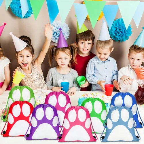 Vista 7 de Shappy 24 mochilas con cordón y estampado de patas, bolsa con cordón para cachorros, bolsas reutilizables a granel para regalo de dulces