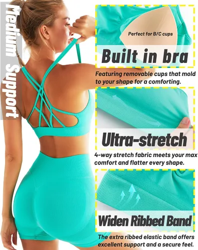 Vista 6 de RUNNING GIRL Brasier deportivo para mujer, brasier deportivo con tiras acolchadas con copas extraíbles, soporte medio, para entrenamiento, yoga