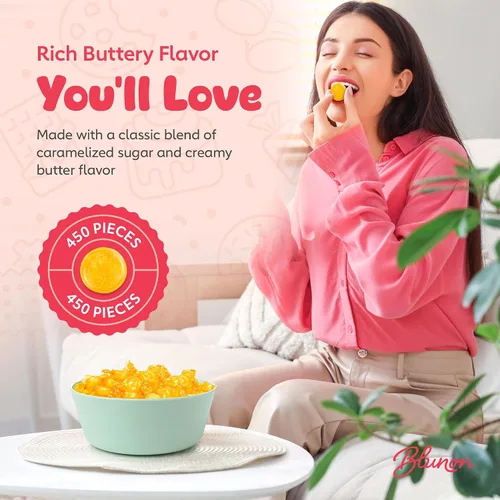 Vista 3 de Caramelo duro Butterscotch – 6 libras a granel – Caramelos amarillos escoceses envueltos individualmente – 450 piezas