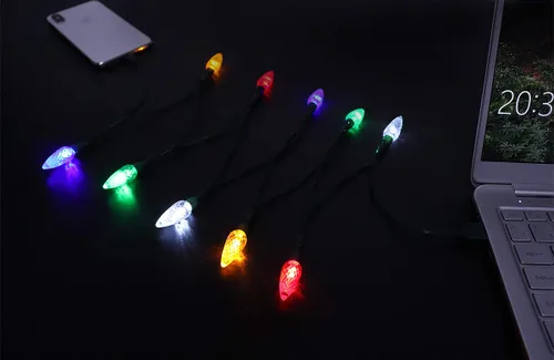 Vista 5 de Cable de carga de teléfono con luz LED de Navidad, cable de carga USB y bombilla de 50 pulgadas, 10 bombillas LED multicolor compatibles
