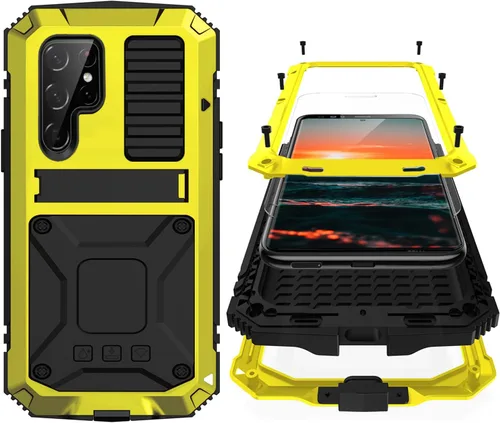 Vista 15 de Simicoo Compatible con Samsung S22 - Funda protectora híbrida de silicona y metal con soporte, a prueba de golpes de grado militar, resistente