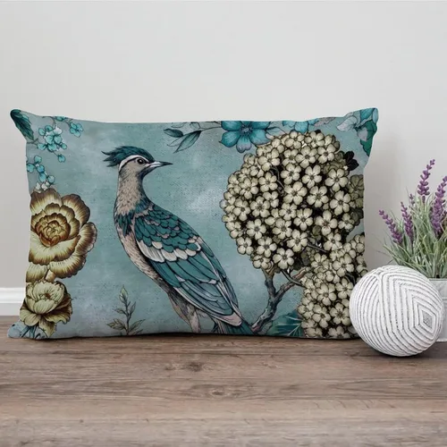 Vista 123 de ArogGeld Funda de cojín con flores verdes y blancas con flores grises y negras y hojas verdes en estilo chinoiserie, funda de almohada cuadrada