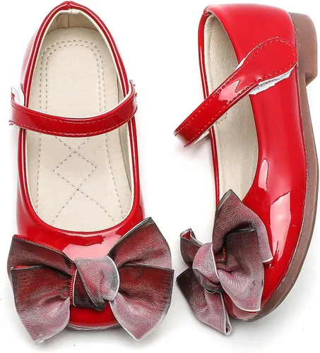 Vista 6 de Komfyea Zapatos de vestir planos de ballet con lazo para niña pequeña