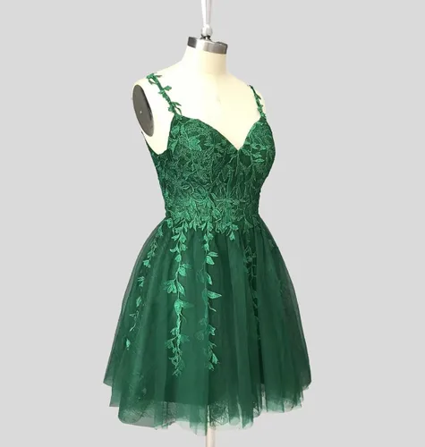 Vista 5 de Tsbridal Vestido corto de tul con tirantes delgados y encaje para adolescentes, vestido corto de tul para baile de graduación, vestido de cóctel