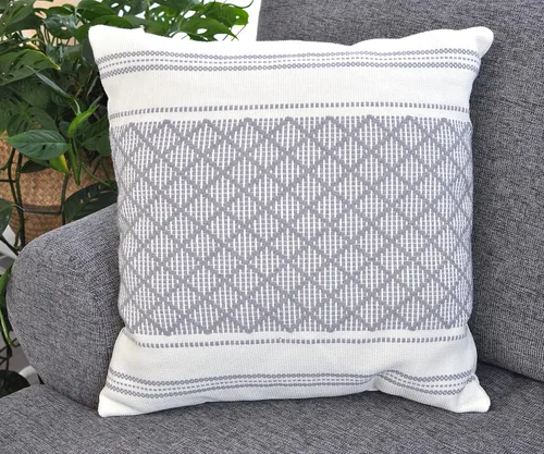 Vista 23 de Funda de almohada tejida de algodón, color verde oliva/blanco roto, 16 x 16 pulgadas (una sola pieza)