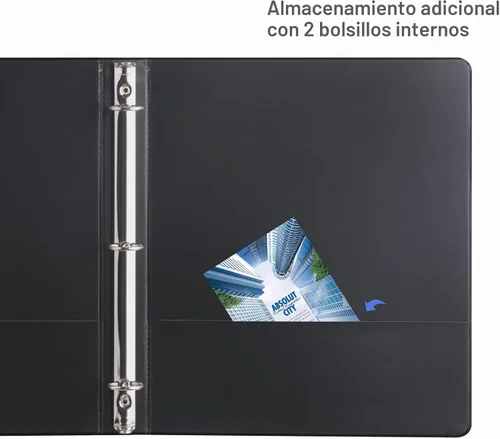 Vista 3 de Carpeta de 3 anillos de 2.5 cm, ViVin - Carpeta de anillos redondos de 1 pulgada resistente con 2 bolsillos interiores, cubierta de vista Negro