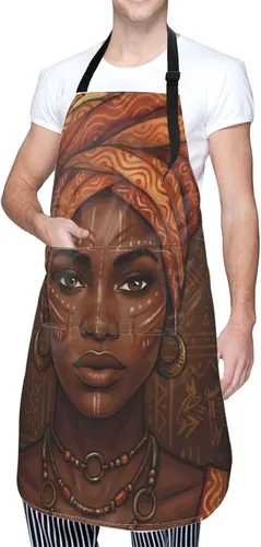 Vista 2 de Waterproof Apron For Adults Chef Bib With 2 Pockets For Kitchen Cooking Baking Garden Crafting Drawing Mujer negra afroamericana