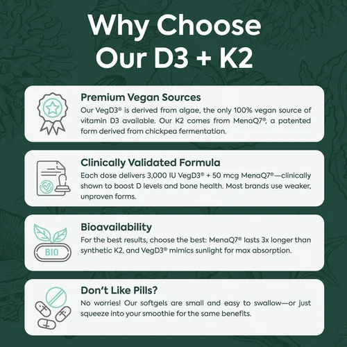 Vista 7 de Organics Ocean Better D3 + K2-100% Suplementos Orgánicos de VIT D3 y K2 con Máxima Biodisponibilidad – Apoya la Densidad Ósea, Equilibrio de Calcio