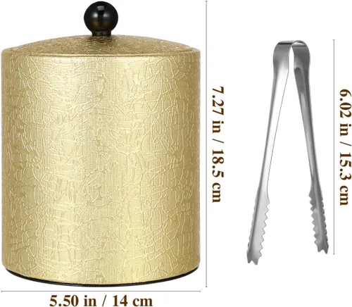 Vista 3 de Cubo de hielo con tapa, 2.8 L, doble pared de acero inoxidable que mantiene el frío durante más tiempo, cubo de hielo dorado aislado con pinza