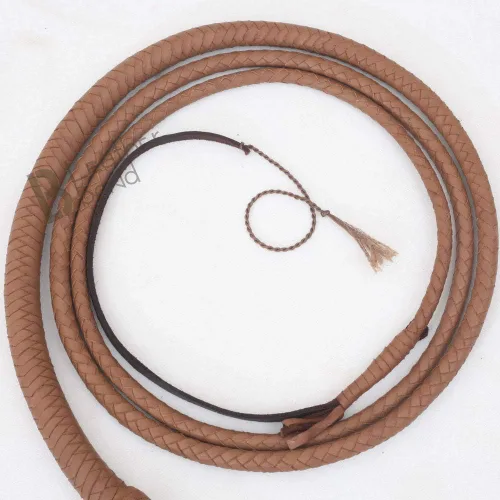Vista 2 de Natural Tan Brown Leather Bullwhip Real Cowhide Leather Bull Whip for Sound Practice, Horse Handling & Costume Use