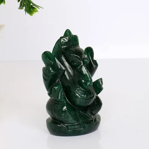 Vista 3 de REAL-GEMS Escultura de ídolo de jade verde Lord Ganesha tallada a mano, decorativa, curativa, Reiki, figuras de piedras preciosas artesanales