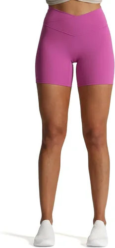Vista 2 de Aoxjox Trinity - Pantalones cortos de ciclismo para mujer, cintura cruzada, cintura cruzada, cintura alta, ejercicio, atletismo, gimnasio, correr