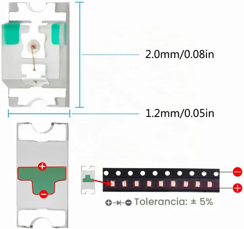 Vista 3 de Kit surtido de luces LED de diodo SMD 0805 de 5 colores x 40 piezas = 200 piezas (Chip mini 2.0mm x 1.2mm para PCB DC 20mA) Bombillas de luz