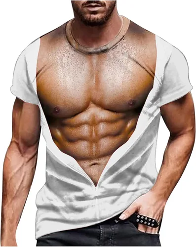 Vista 7 de Camisetas gráficas para hombre, grandes y altas, de manga corta, con estampado muscular, cuello redondo, casual, holgadas, para verano