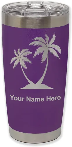 Vista 39 de LaserGram Vaso aislado al vacío de 20 onzas, palmeras, grabado personalizado incluido (negro)