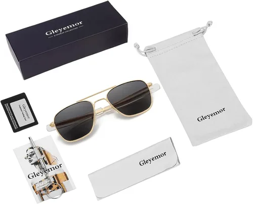 Vista 6 de Gleyemor Gafas de sol polarizadas cuadradas estilo aviador para hombre estilo retro militar resistente