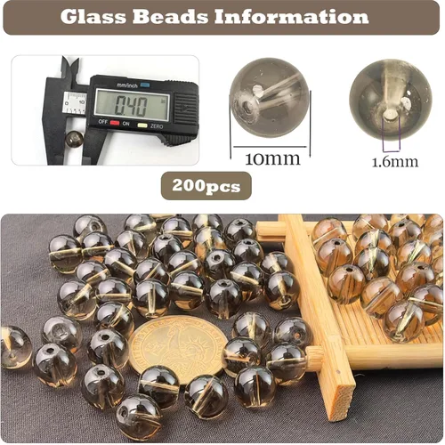 Vista 2 de Granos de cristal gris 0.394 in 200pcs claro redondo