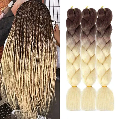 Vista 5 de Cabello trenzado de fibra sintética, tamaño jumbo, extensiones de cabello Kanekalon suave, color negro, (24 pulgadas, 3 piezas)