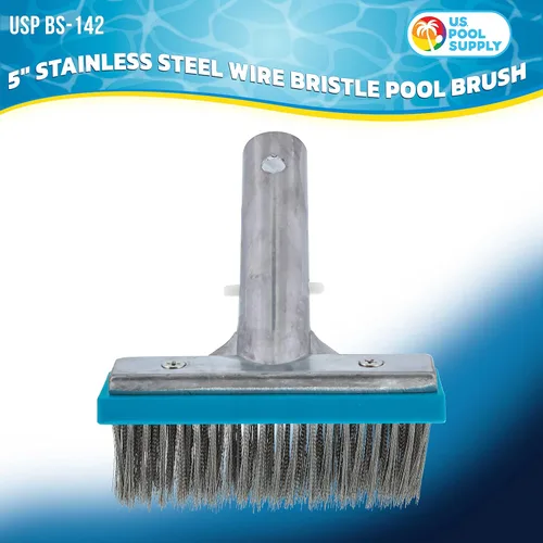 Vista 2 de U.S. Pool Supply - Cepillo de piscina para piscinas enterradas - Cabezal de cepillo de piscina de 5" de acero inoxidable, cerdas de alambre