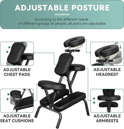 Vista 6 de JupiterForce Silla de masaje portátil, plegable, ligera, para terapia de tatuajes, con esponja ajustable de 4 pulgadas de grosor, para cliente, spa