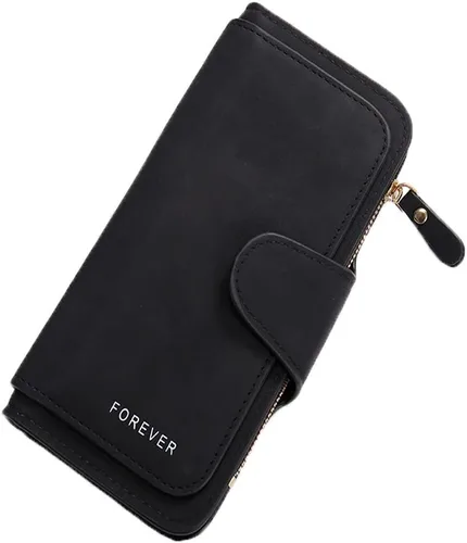 Vista 9 de Cartera pequeña de cuero para mujer con bloqueo RFID y ventana para identificación, Gris oscuro, Classic
