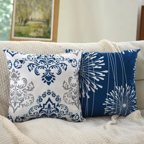 Vista 3 de Coliuso Fundas Decorativas para Almohadas de Tiro 16x16 Juego de 4, Azul Moderno Simple Cuadrado Funda de Almohada Cojín para Sofá Sillón