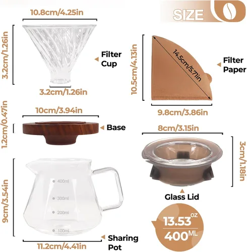 Vista 2 de Verter sobre cafetera 13.5 fl oz vidrio borosilicato goteo
