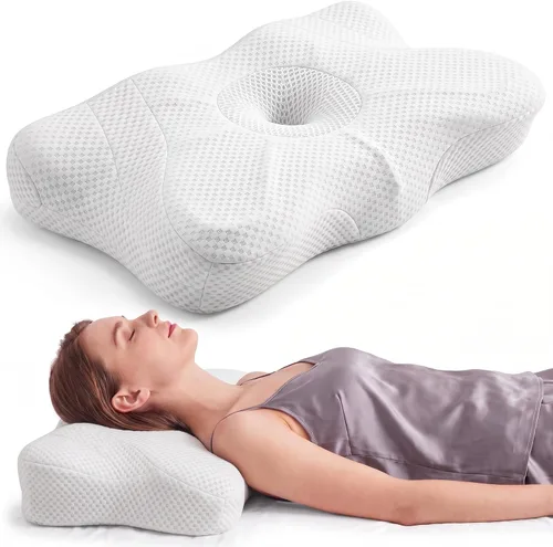Vista 17 de Almohada cervical ergonómica para el cuello, almohada de espuma viscoelástica para aliviar el dolor, almohadas ortopédicas de cama con soporte