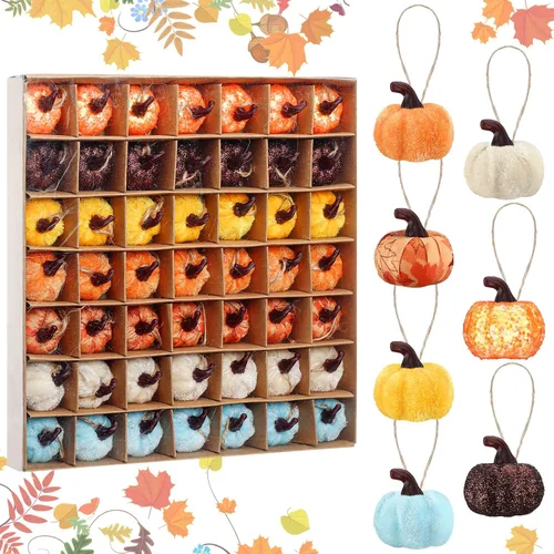 Vista 7 de Leinuosen 49 adornos para árbol de otoño de Acción de Gracias, calabaza, adornos colgantes de tela de otoño para granja, cosecha, fiesta de Navidad