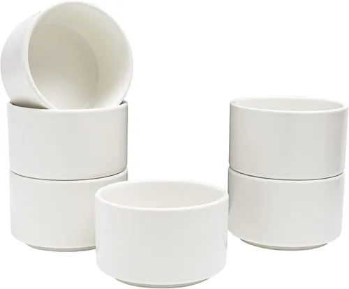 Vista 8 de Vikko Moderno juego de 4 cuencos de sopa de porcelana blanca mate, apilables de 14 onzas, elegante, estilo restaurante, apto para microondas