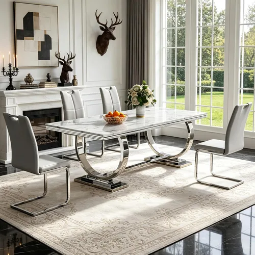 Vista 69 de 5 Piece Black Marble Dining Table Set for 4, Modern Faux Marble Kitchen Dining Room Tables with 4 Leather Chairs Set, 68.11" Luxury Rectangular