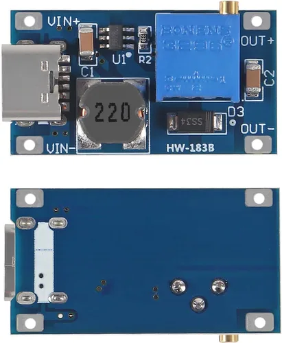 Vista 2 de AITRIP 10 Piezas Convertidor Boost DC-DC Tipo-C MT3608 2A Módulo Ajustable Regulador de Voltaje de la Placa Voltaje de Entrada 2 Volt-24 Volt a 5