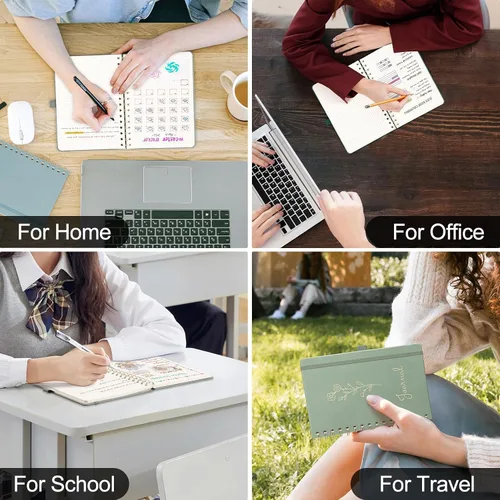 Vista 5 de EMSHOI Cuaderno de espiral con puntos, tapa dura de cuero, papel grueso de 3.53 oz/m², cuaderno de cuadrícula de puntos de 0.197 in para diario