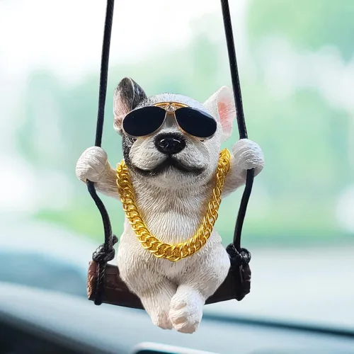 Vista 11 de Adorno colgante de coche con diseño de perro oscilante, lindo encanto de bulldog para decorar el auto para mujeres/hombres, pequeños regalos