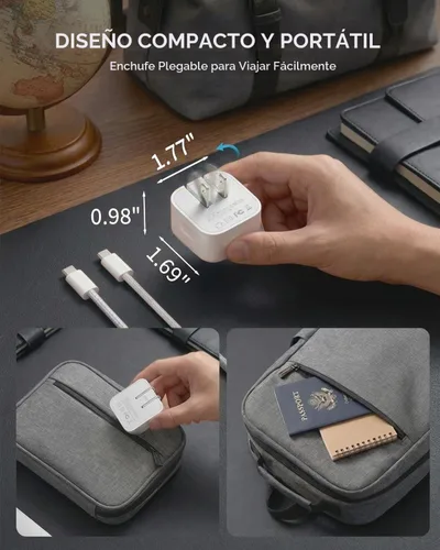 Vista 3 de Adaptador de corriente dinámico de 40 W con 60 W máximo, cargador de pared de carga rápida USB C 40W-60W Dynamic Fast Power Adapter, Foldable