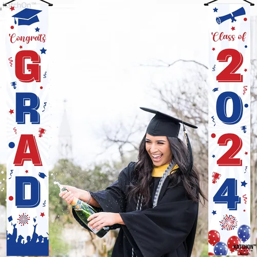 Vista 7 de KatchOn, Cartel de graduación de felicitaciones rojas y azules – 72 x 12 pulgadas, NO DIY, pancarta de puerta de graduación, decoraciones de puerta