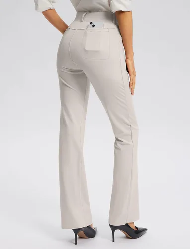 Vista 3 de Rammus Pantalones de yoga para mujer con bolsillos, pantalones de trabajo elásticos para mujer, corte de bota, para negocios, oficina, casual