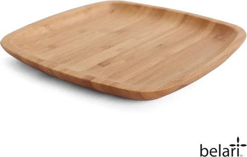 Vista 3 de Juego de platos de bambú de 8 pulgadas, platos reutilizables de bambú, platos cuadrados de bambú, platos de madera, platos llanos de bambú, juego