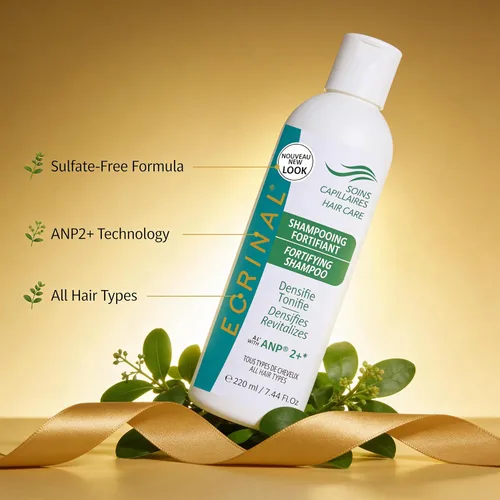 Vista 7 de Ecrinal Champú fortificante sin sulfato con ANP2+ para cabello fuerte y brillante – Restaura el volumen, la flexibilidad y la resistencia al cabello